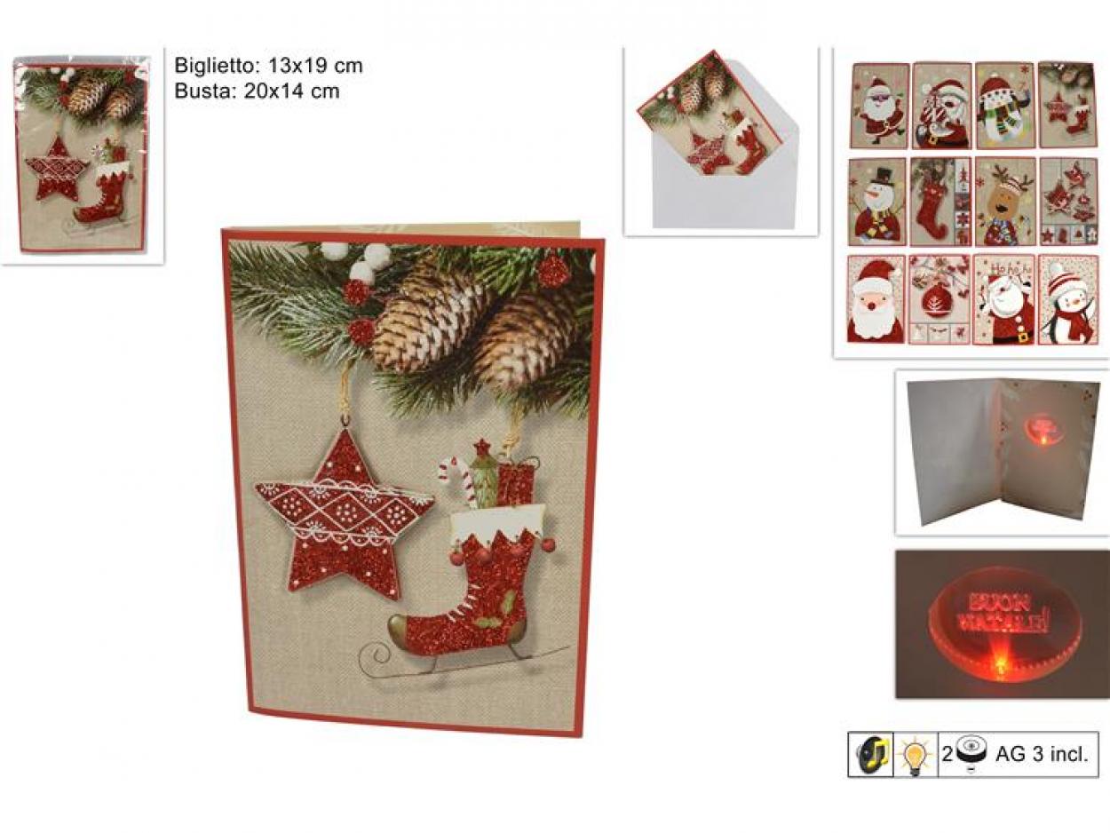 CARTOLINA NATALIZIA MUSICALE E LUCE C/GLITTER 044262 40649