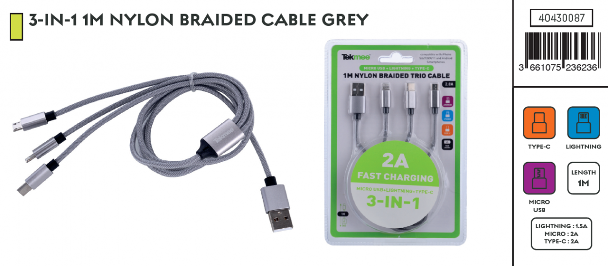 TEKMEE 1M TRIO NYLON BRAIDED C 40430087 41187