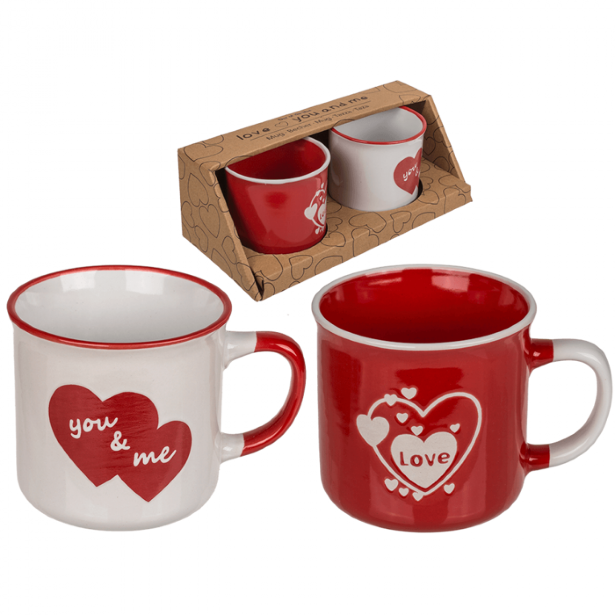 TAZZA LOVE & YOU & ME ROSSA E BIANCA 9,8cm IN TERRAGLIA 101980 40671