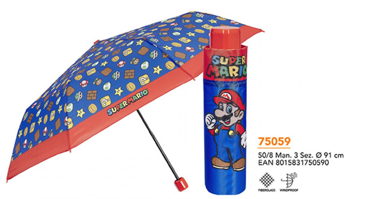 OMBRELLO MINI MANUALE 50 cm ANTIVENTO SUPERMARIO 75059