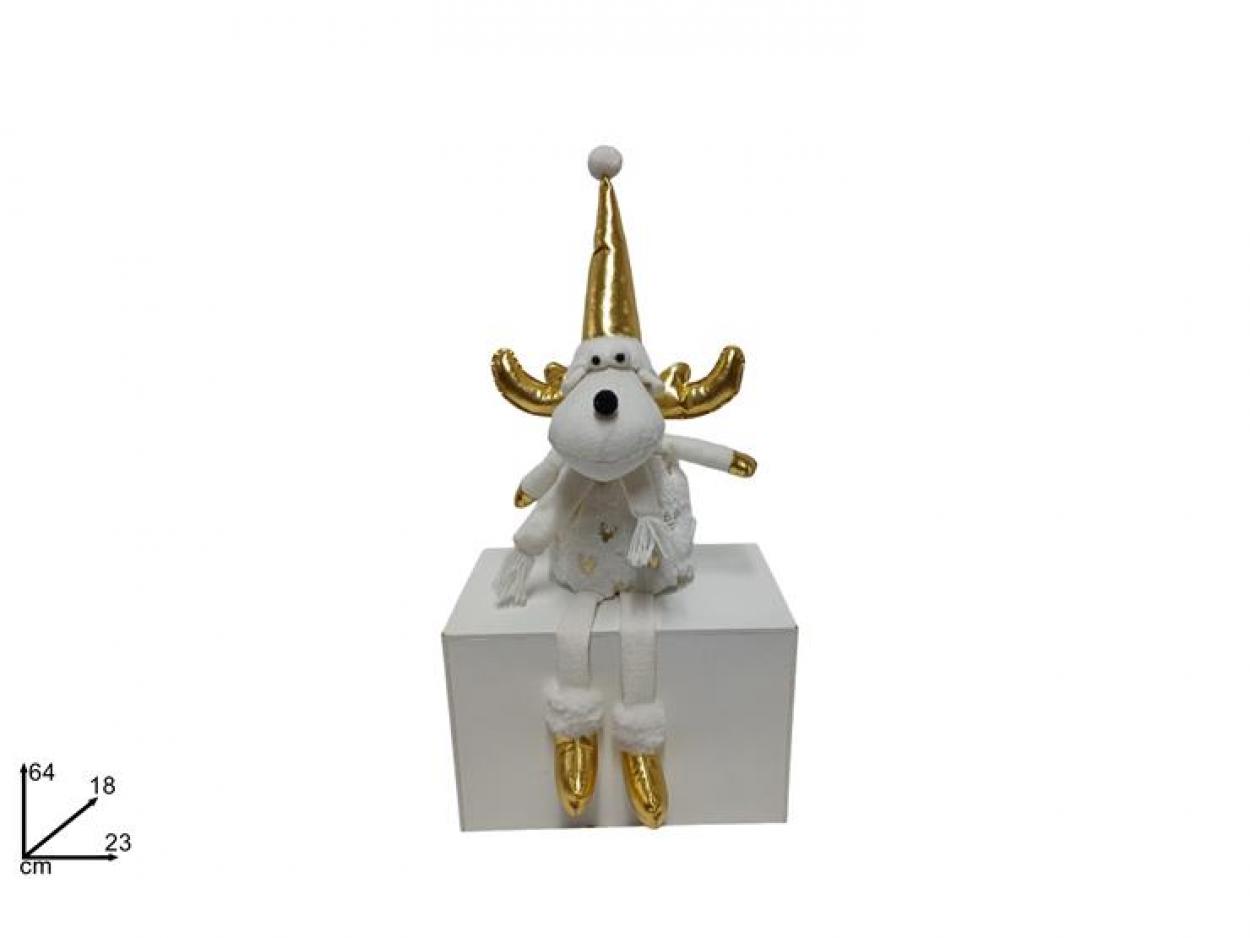 RENNA NATALIZIA SEDUTA 64cm CON CAPPELLO ORO CON PELLICCIA 222097 40649