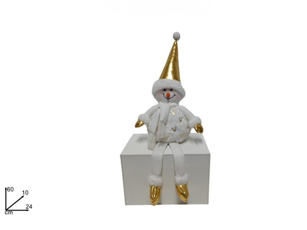 PUPAZZO DI NEVE SEDUTO 64cm CON CAPPELLO ORO CON PELLICCIA 222028 40649