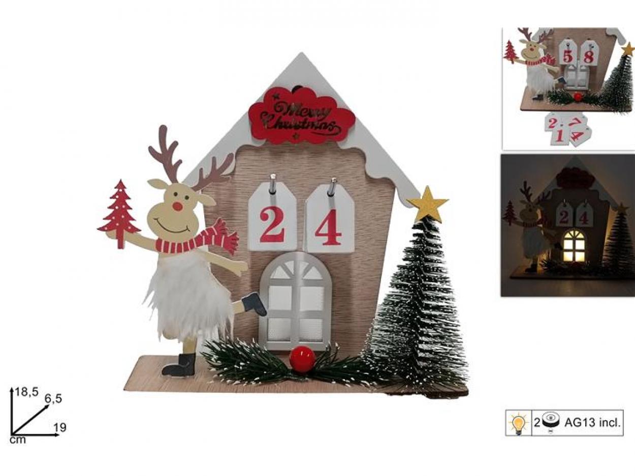 CASETTA LEGNO CALENDARIO AVVENTO CON LUCE 266060 40649