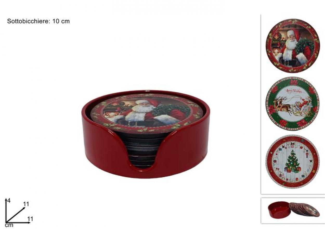 SOTTOBICCHIERI CON CONTENITORI SET 8pz DECORO NATALIZIO 286938 40649