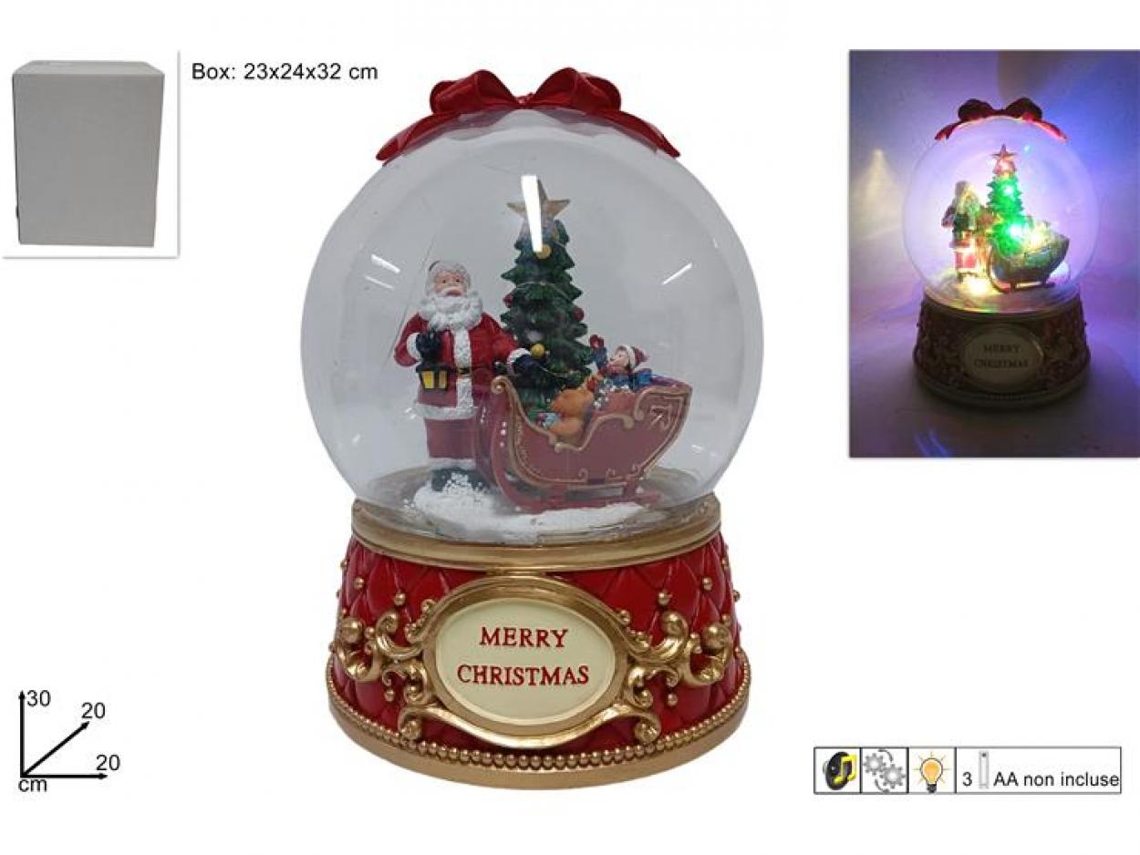AMPOLLA 20cm SCENARIO NATALIZIO CON SLITTA MOVIMENTO NEVE LUCE MUSICA 252568 40649