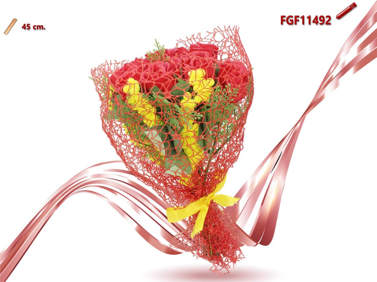 FASCIO 9 ROSE CON MIMOSE CON RETE 011492 52548