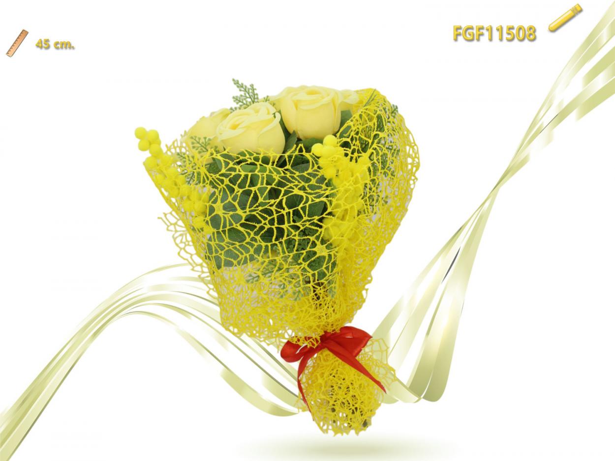 FASCIO 9 ROSE CON MIMOSE CON RETE 011508 52548