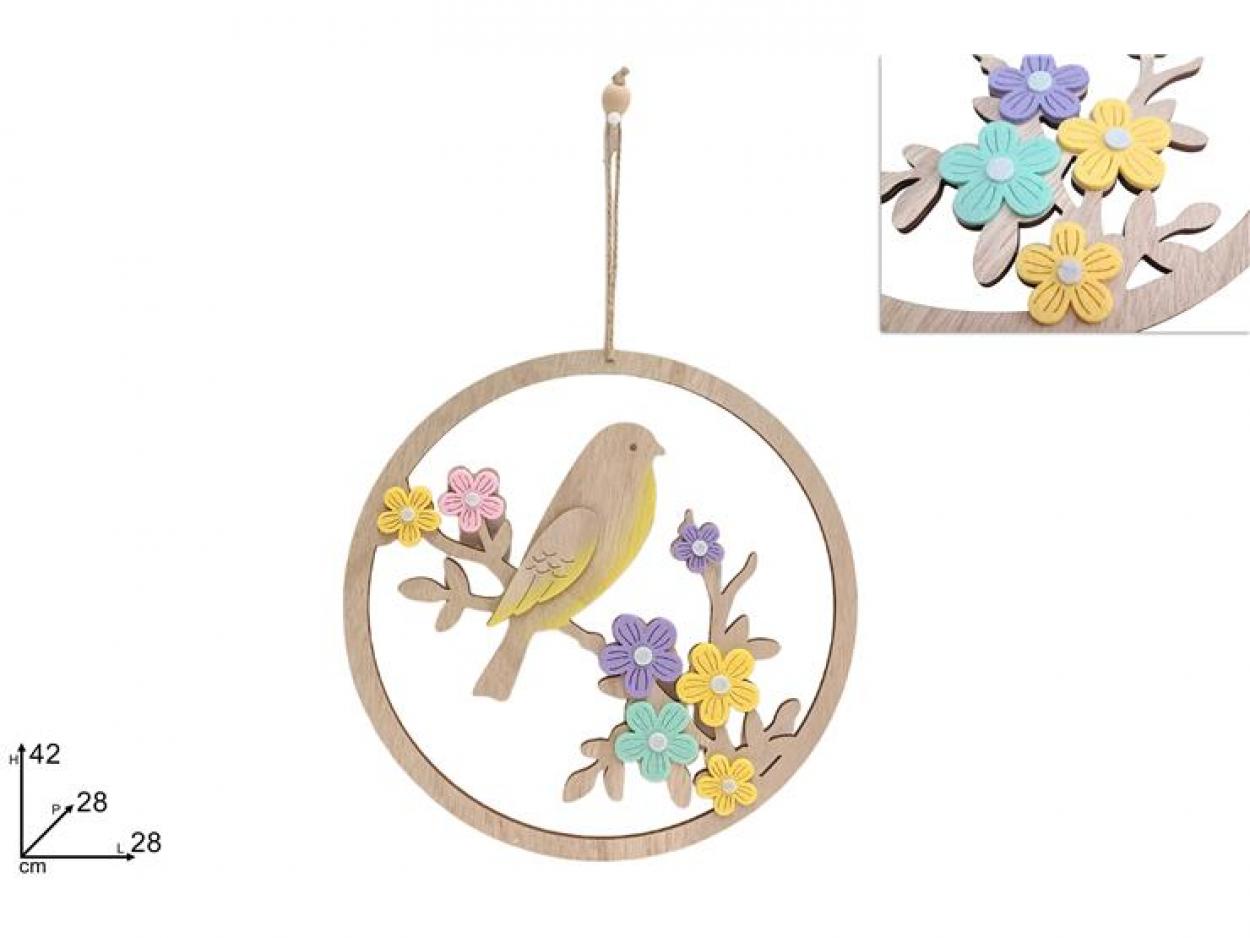 APPENDINO ANELLO IN LEGNO 28cm CON UCCELLO 322902 40649