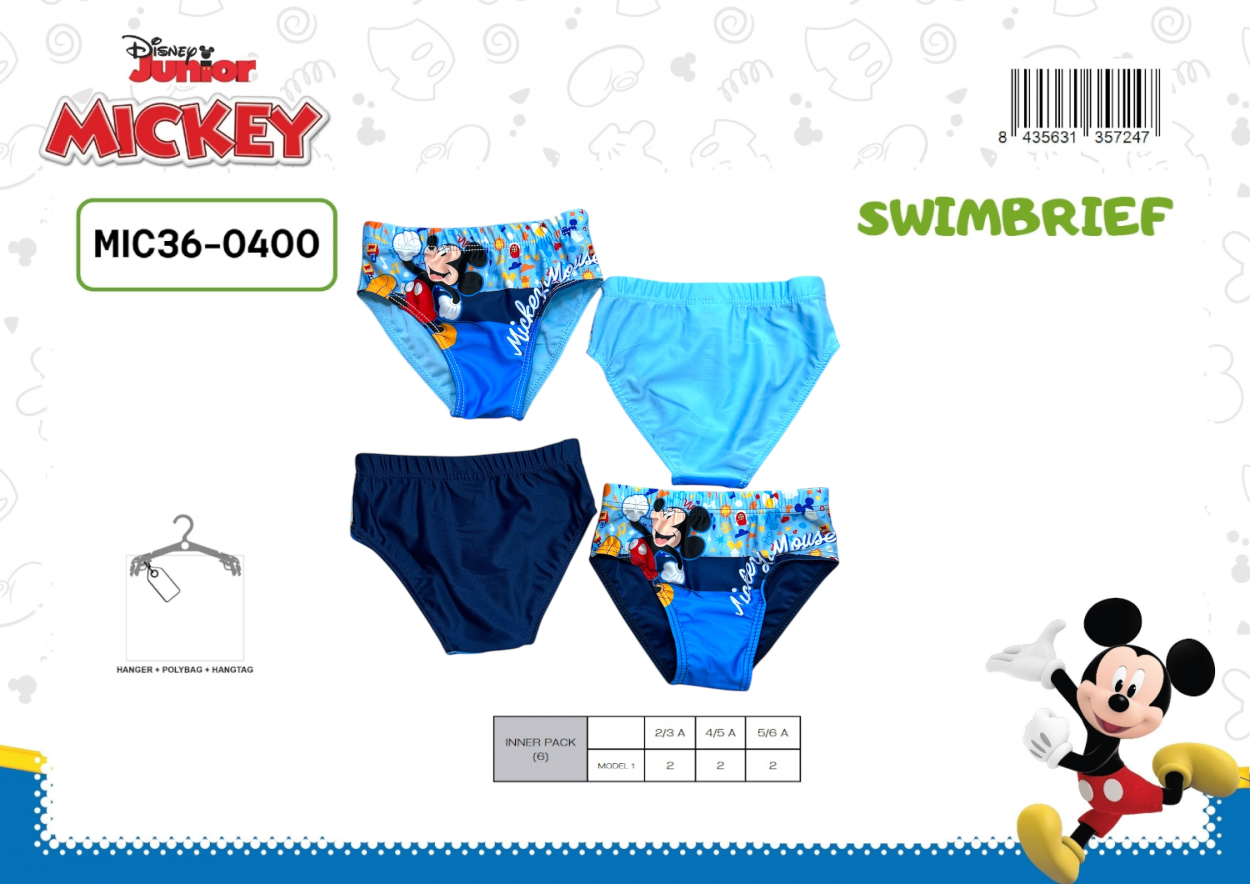 MIC36-0400 MICKEY SWIMBRIEF 2/6 Y 55354