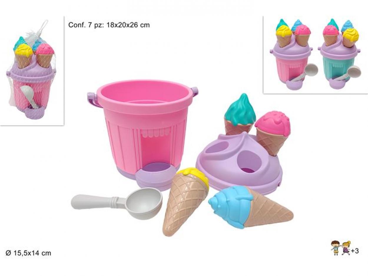 SECCHIELLO MARE 15,5cm CON ACCESSORI A FORMA DI GELATO 656464 40842