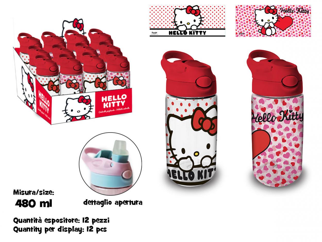 H12157 MC BORRACCIA TRASPARENTE CON CANNUCCIA IN SK 480ml HELLO KITTY 40002