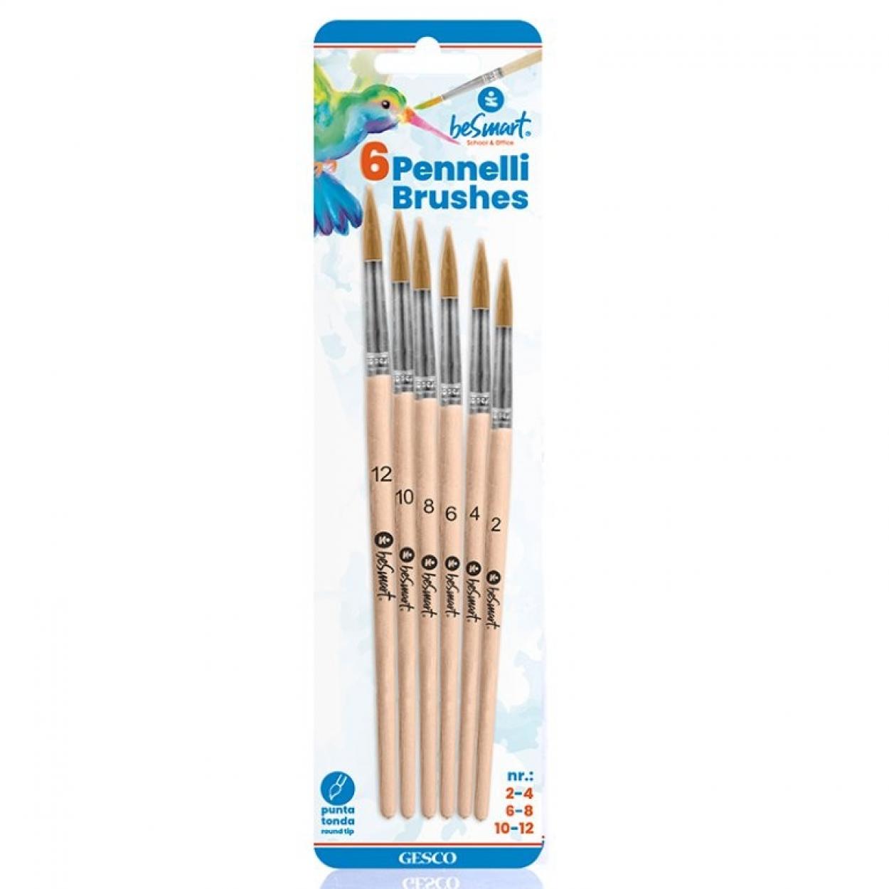 6 PENNELLI LEGNO P.TONDA 2-4-6-8-10-12 IN BLISTER BE SMART 01050487 40808
