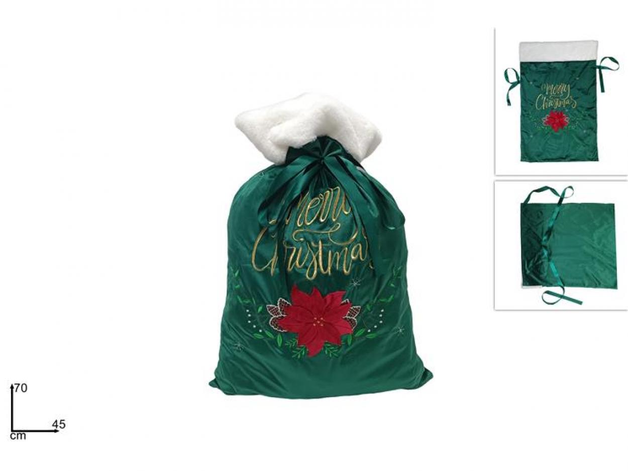 SACCO VELLUTO VERDE MERRY CHRISTMAS 45x70cm 295121 40649