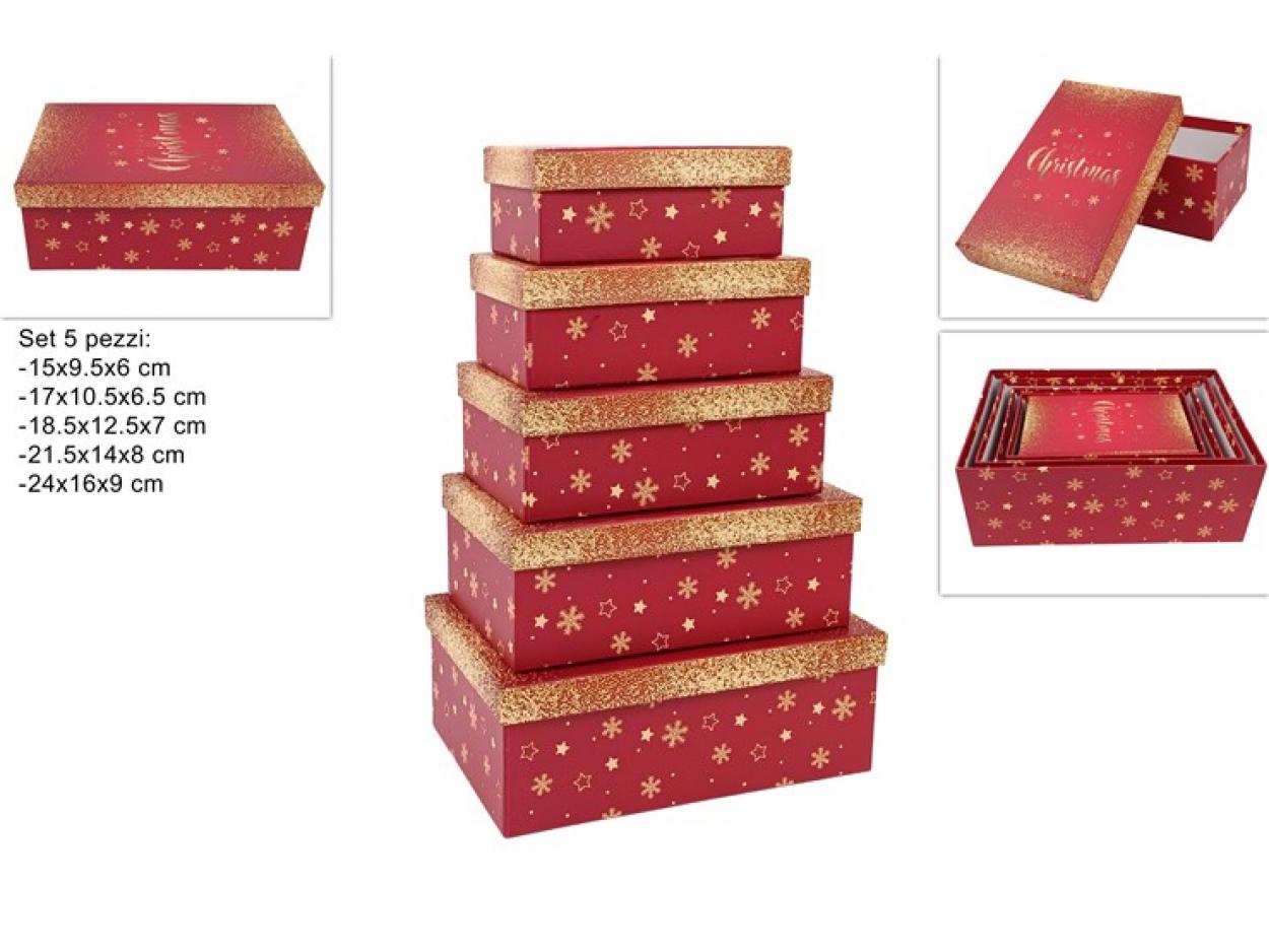 SCATOLE SET 5pz DECORO STELLE E FIOCCHI DI NEVE 397740 40649