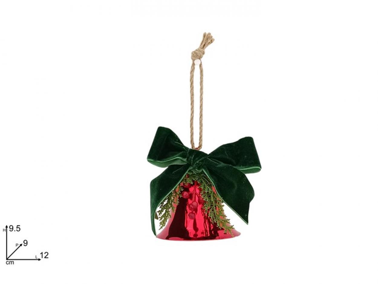APPENDINO CON CAMPANA ROSSA CON FIOCCO VERDE VELLUTO 374970 40649