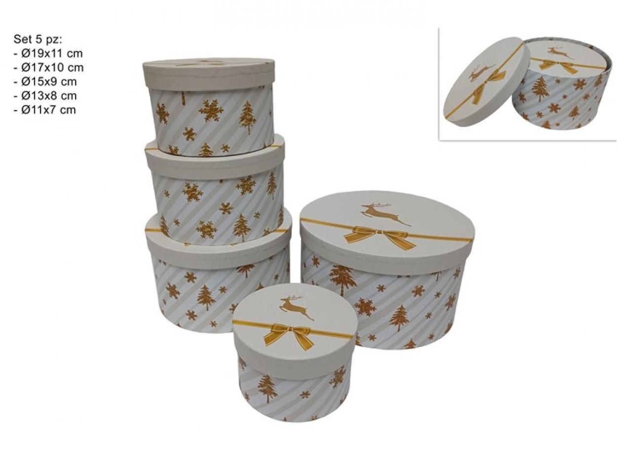 SCATOLE TONDE SET 5pz DECORO NATALIZIO ORO 246130 40649