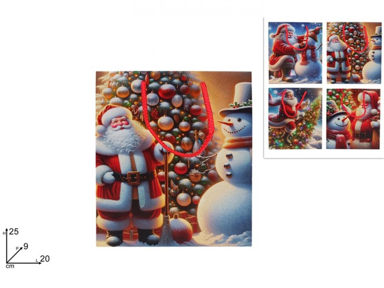 BUSTA REGALO BABBO NATALE CON PUPAZZO DI NEVE 25x20x9cm 388595 40649