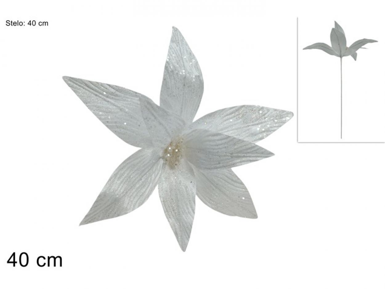 STELO FIORI GLITTERATO 40cm BIANCO 354460 40649
