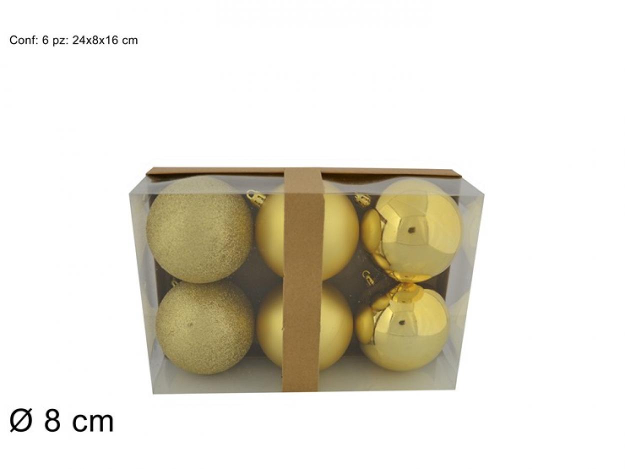 PALLE 8cm 6pz LUCIDE/GLITTER/PERLATA ORO 055329 40649