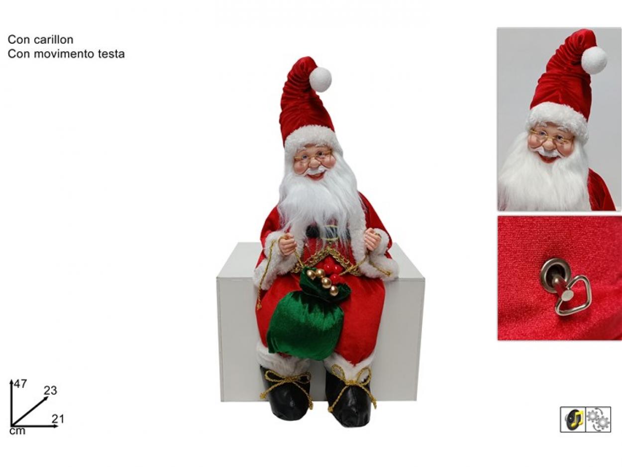 BABBO NATALE SEDUTO 47cm CON SACCO CON CARILLON 267203 40649