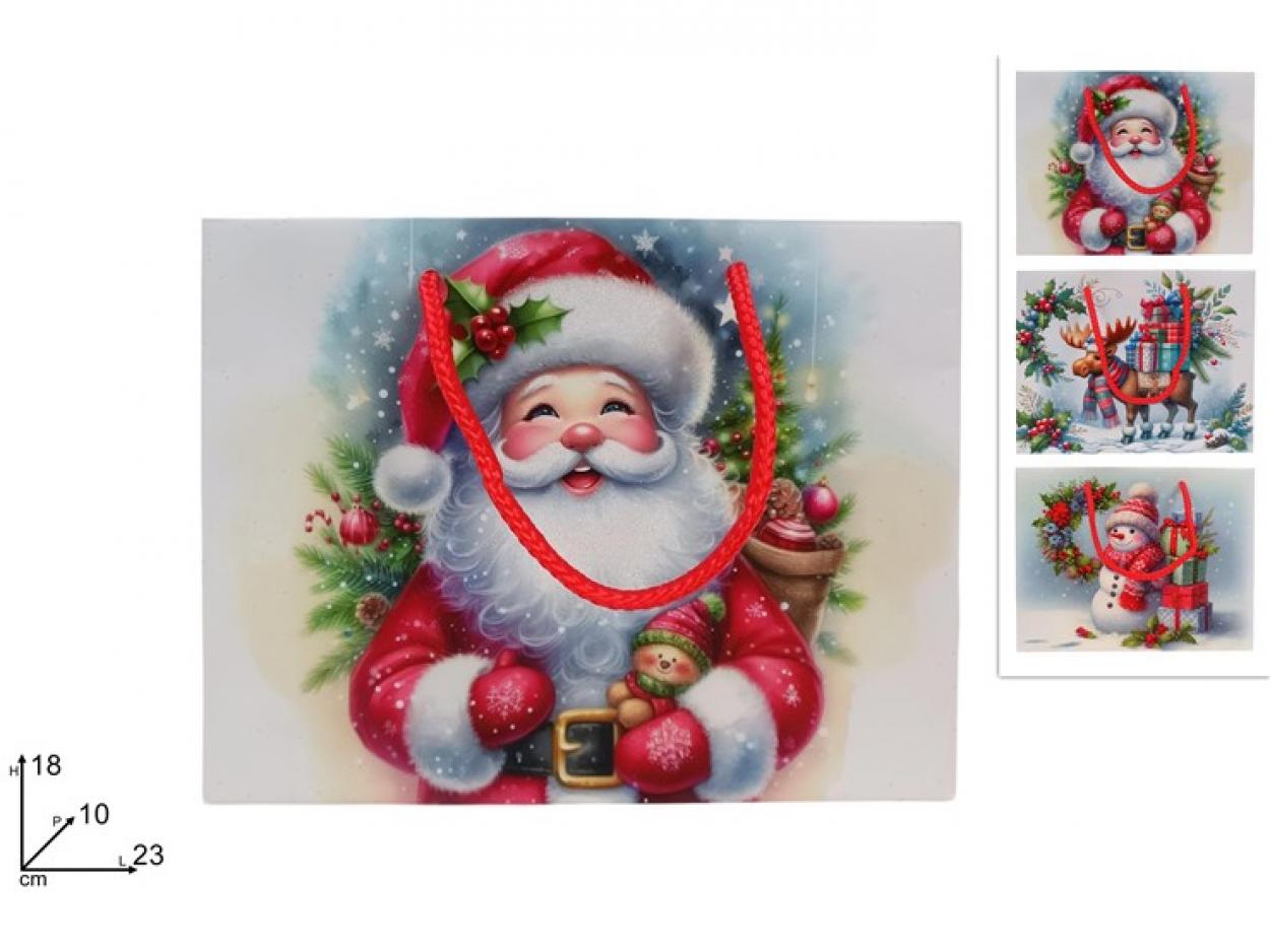 BUSTA REGALO ORIZZONTALE SOGGETTO NATALIZIO 23x18x10cm 388533 40649