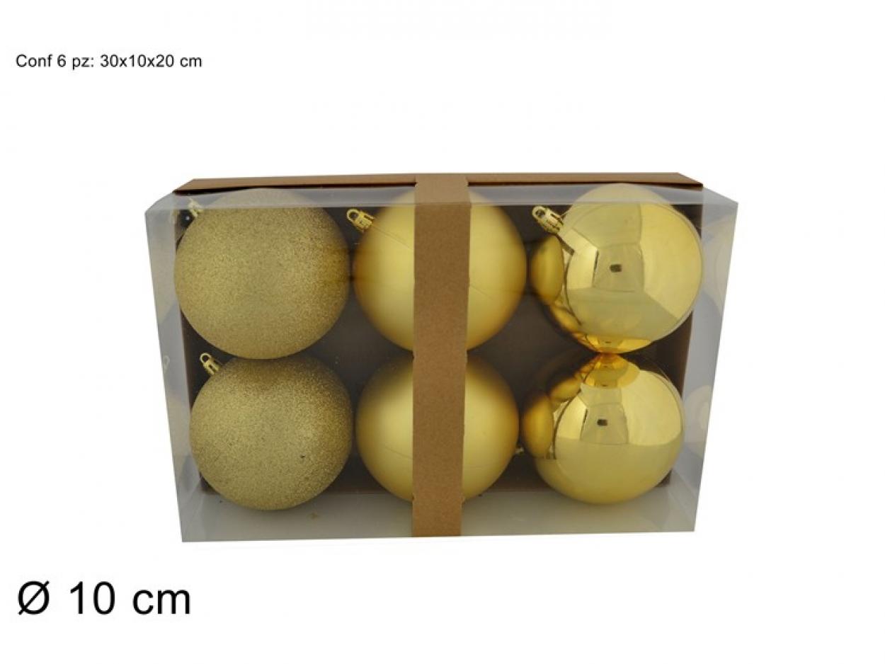 PALLE 10cm 6pz LUCIDE/GLITTER/PERLATA ORO 055473 40649