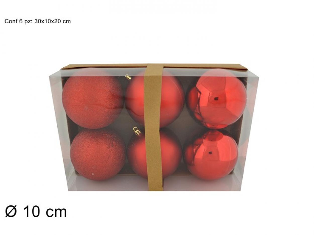 PALLE 10cm 6pz LUCIDE/GLITTER/PERLATA ROSSO 055466 40649