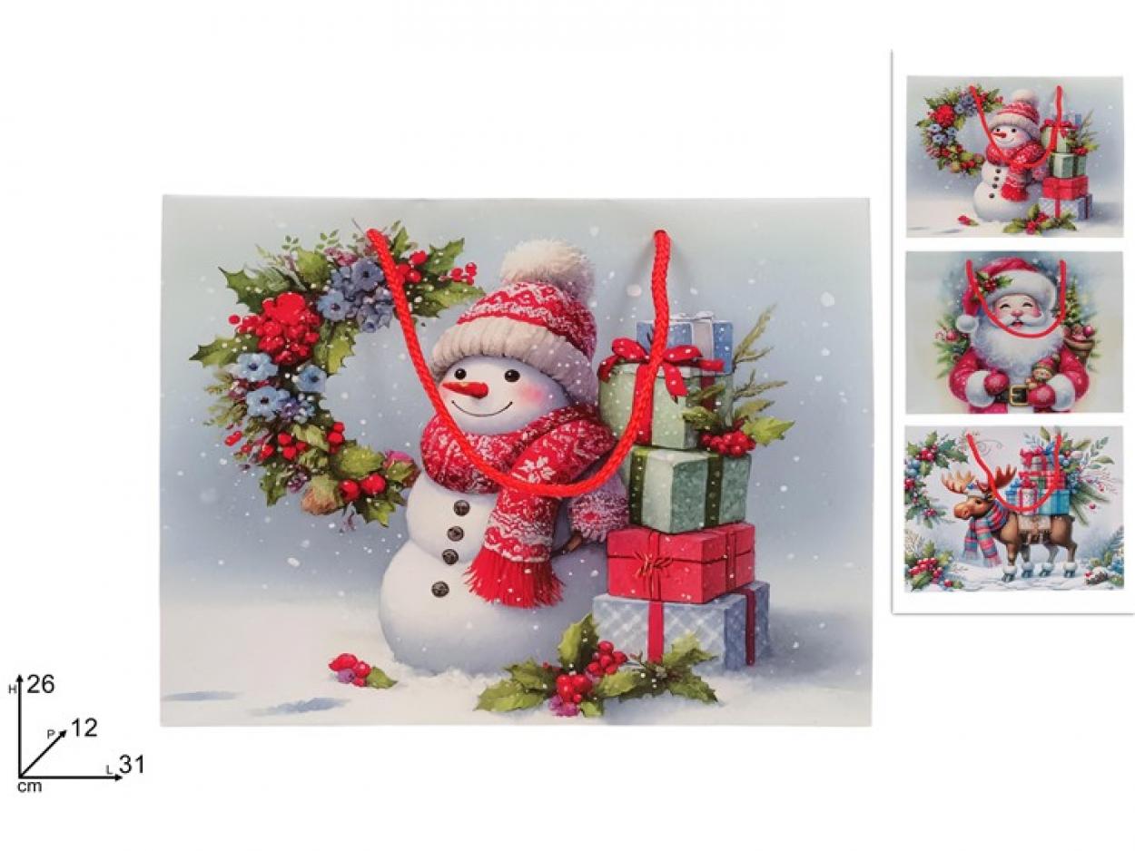 BUSTA REGALO ORIZZONTALE SOGGETTO NATALIZIO 31x26x12cm 388540 40649