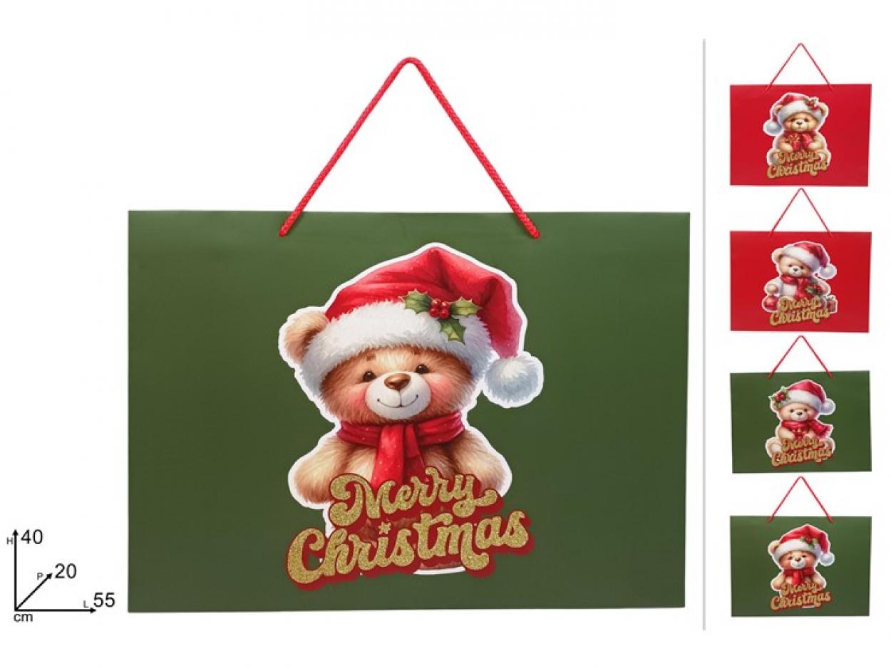 BUSTA REGALO ORIZZONTALE ORSETTO NATALIZIO 55x40x20cm 388304 40649