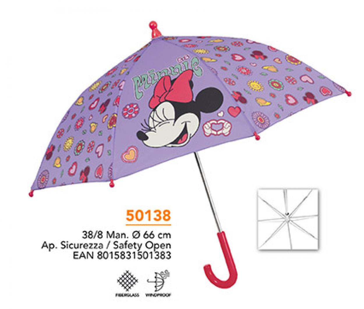 OMBRELLO MANUALE 38cm APERTURA SICUREZZA MINNIE 50138 40035