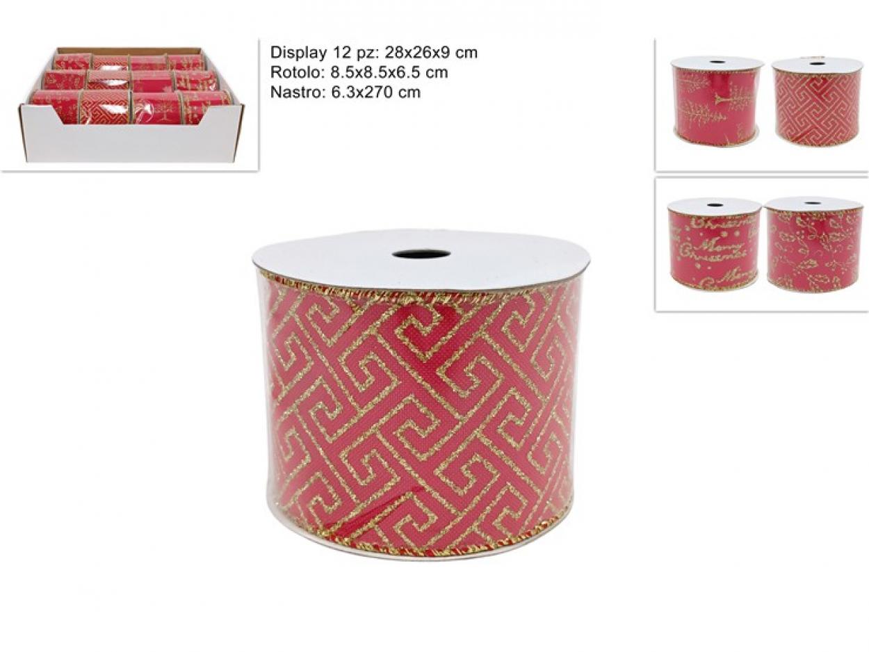 NASTRO 6,3x270cm ROSSO CON GLITTER DECORATO ORO 344089 40649