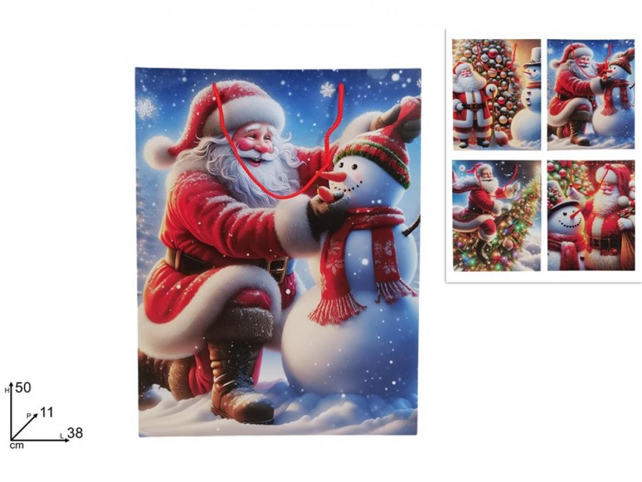 BUSTA REGALO BABBO NATALE CON PUPAZZO DI NEVE 50x38x11cm 388700 40649