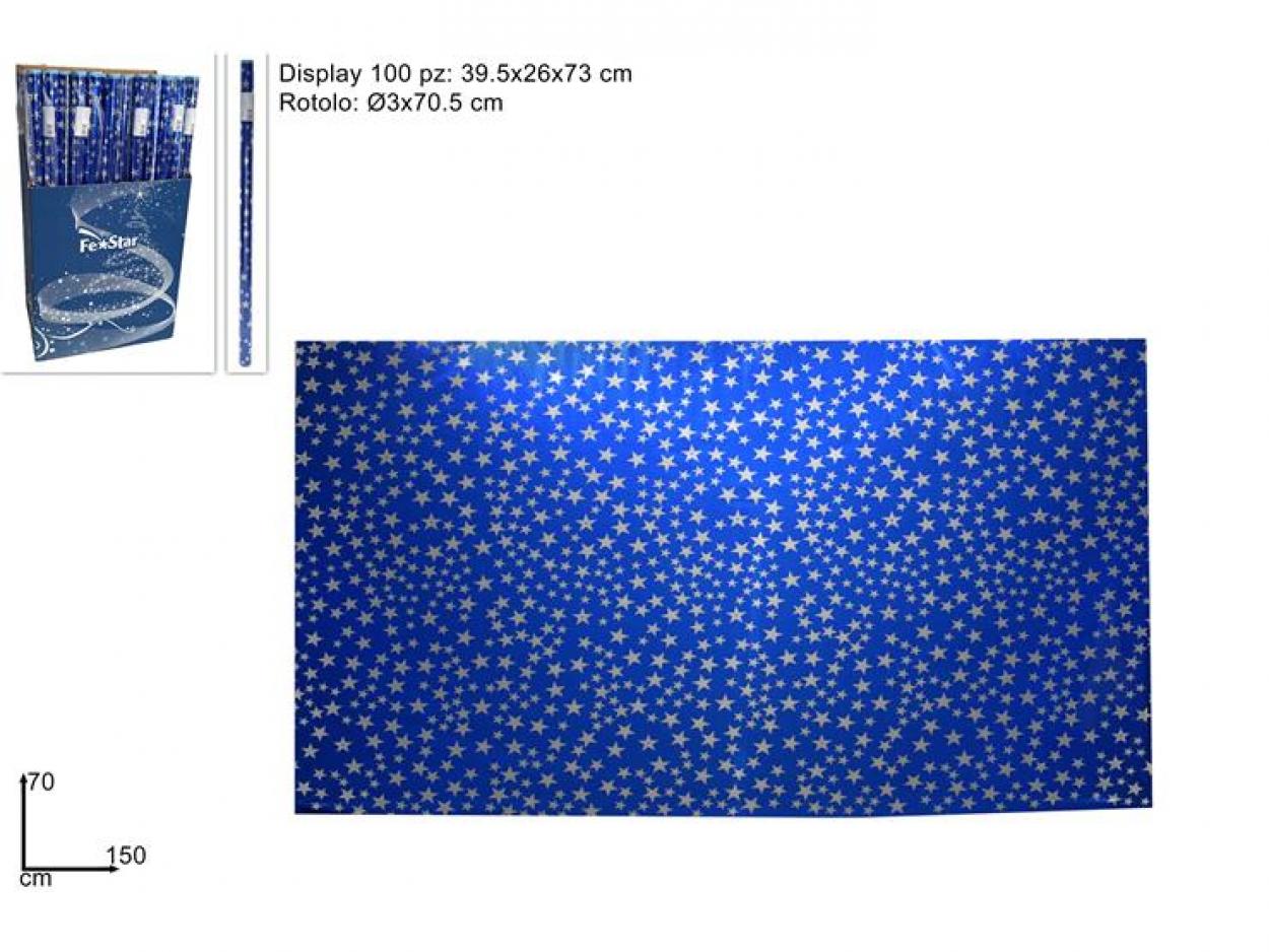 CARTA CIELO METALIZZATA STELLE SILVER 70x150cm ROTOLO 224084 40649