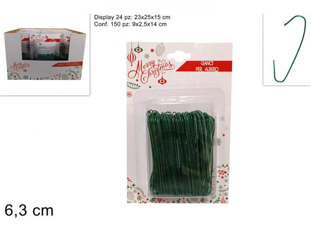 GANCI PER ALBERO 150pz 6,3cm VERDE 378812 40649