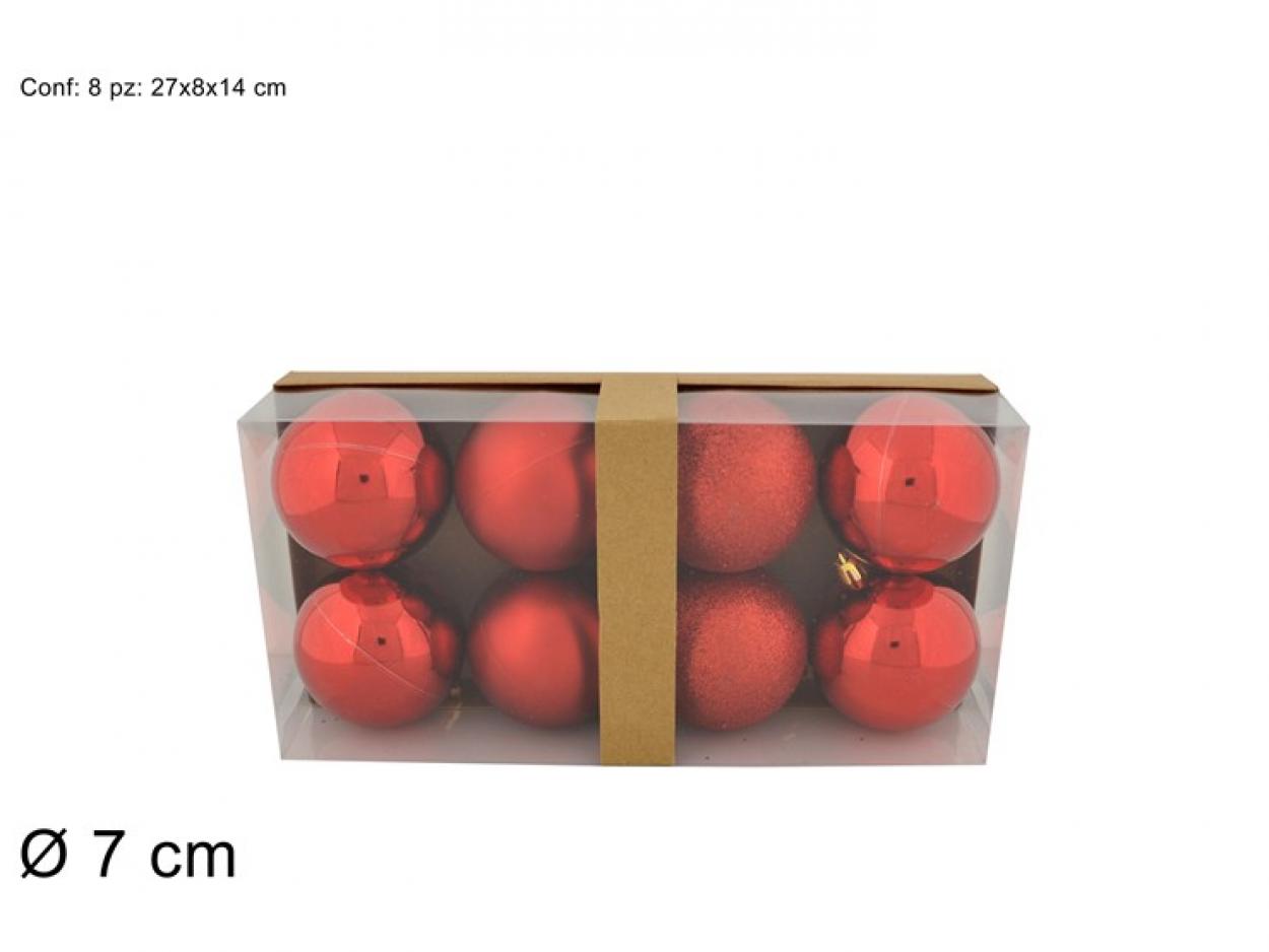PALLE 7cm 8pz LUCIDA/GLITTER/PERLATA ROSSO 055237 40649