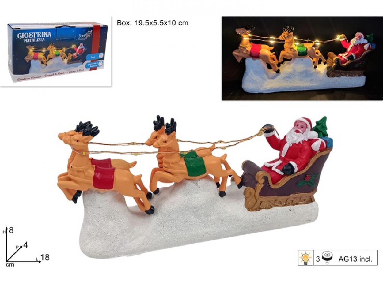 BABBO NATALE SU SLITTA CON RENNE CON LUCE BATT. 347271 40649