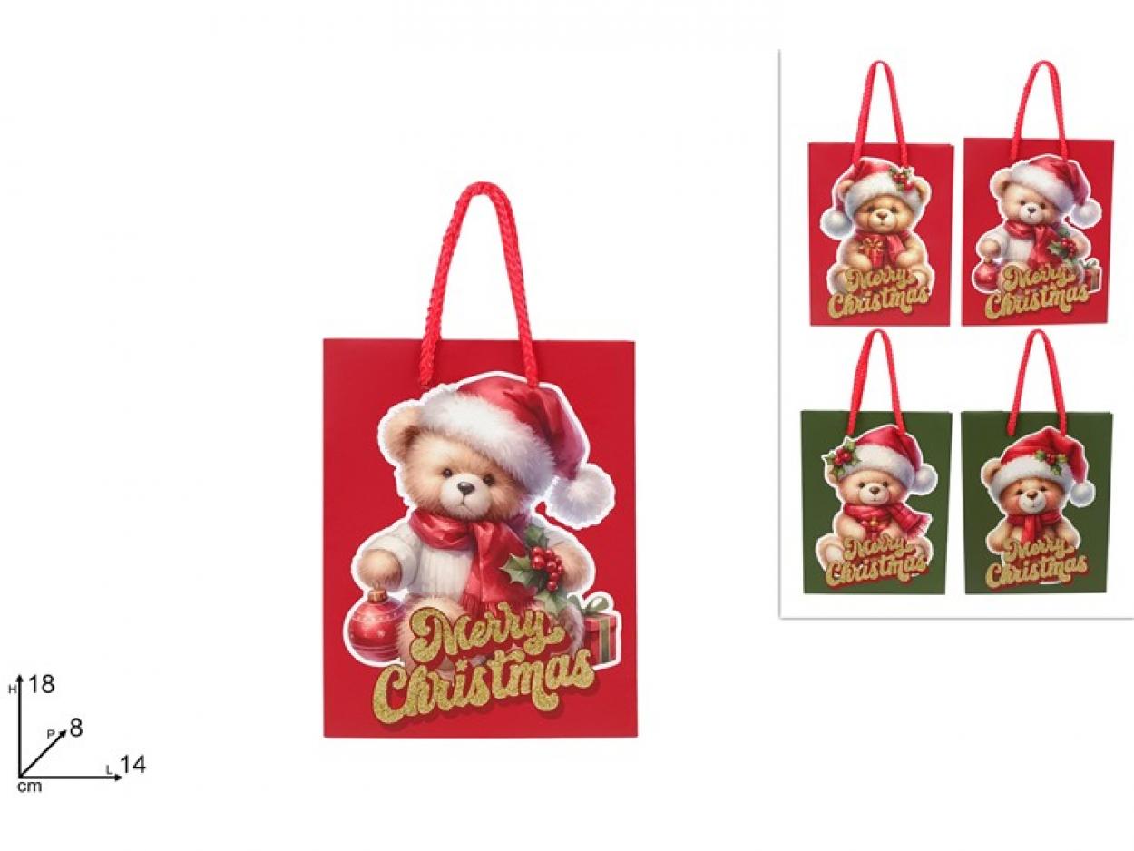 BUSTA REGALO ORSETTO NATALIZIO 18x14x8cm 388021 40649