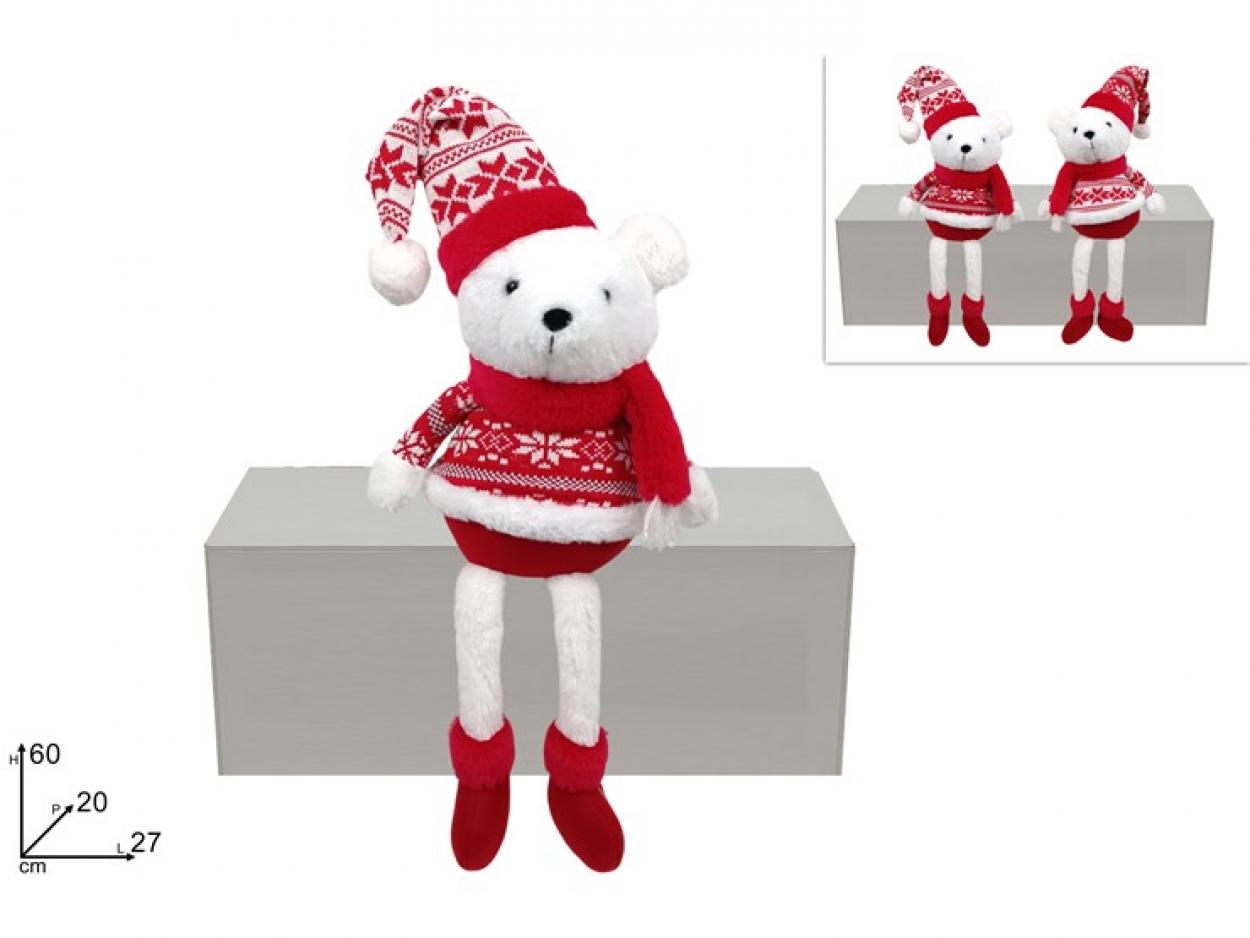ORSO SEDUTO 60cm CON VESTITO LANA ROSSO/BIANCO 355436 40649