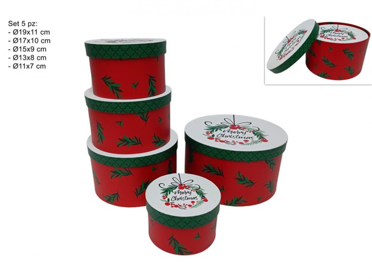 SCATOLE TONDE SET 5pz DECORO FOGLIE E BACCHE 246185 40649