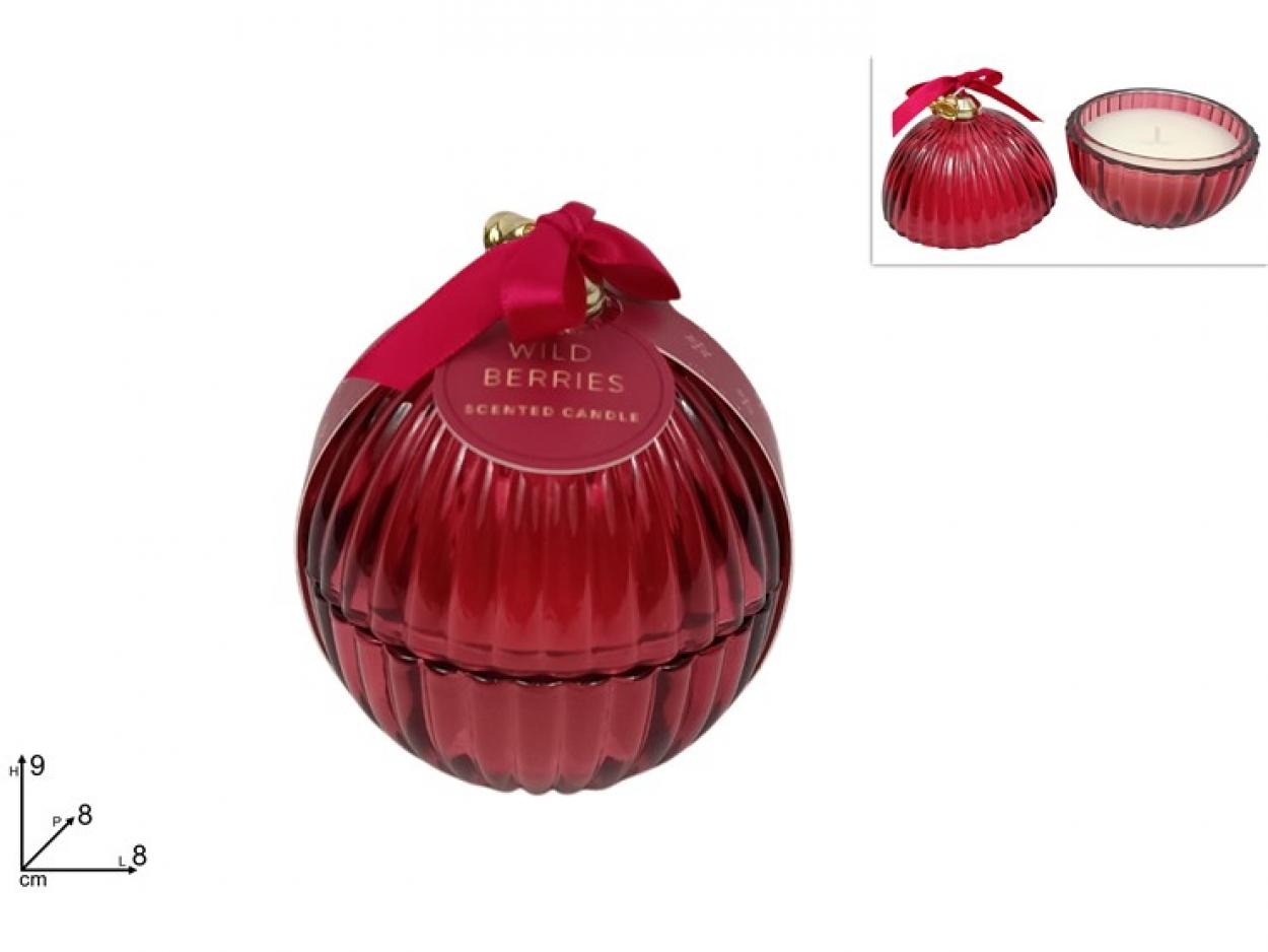 PALLA VETRO ROSSA COFANETTO 8cm CON CANDELA PROFUMATA 378190 40649