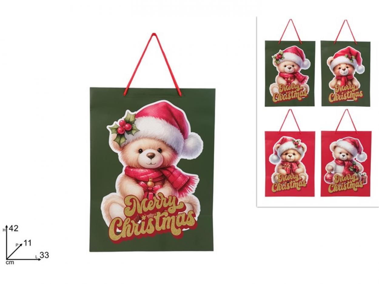 BUSTA REGALO ORSETTO NATALIZIO 42x33x11cm 388243 40649