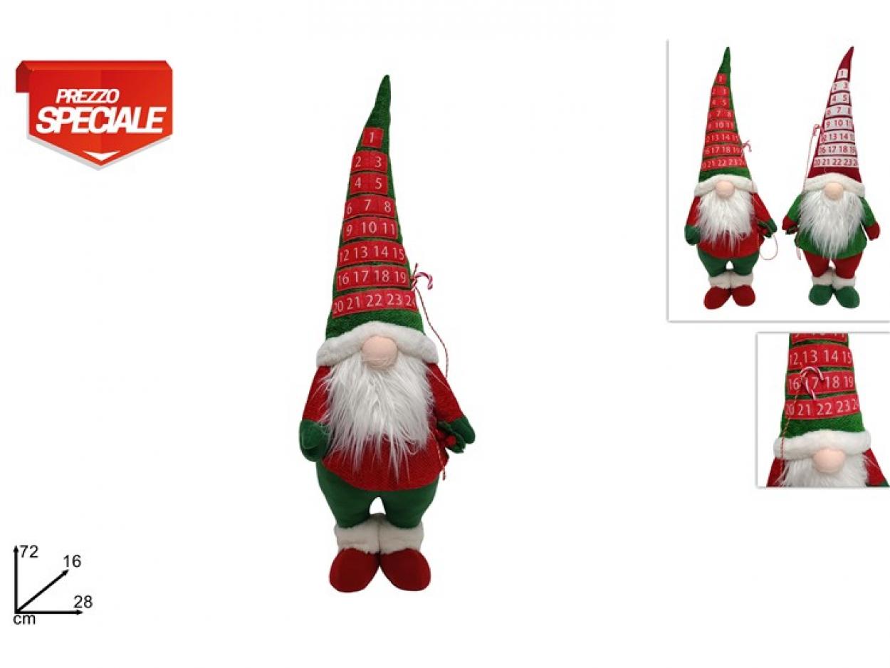 GNOMO 72cm CON CAPPELLO CALENDARIO AVVENTO ROSSO/VERDE 245539 40649