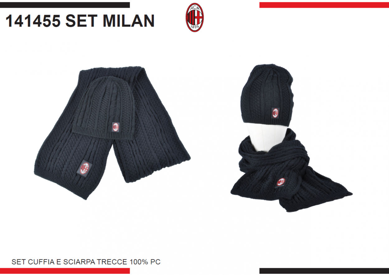 SET CAPPELLO CUFFIA E SCIARPA TRECCE MILAN 141455 SET MIL 40351