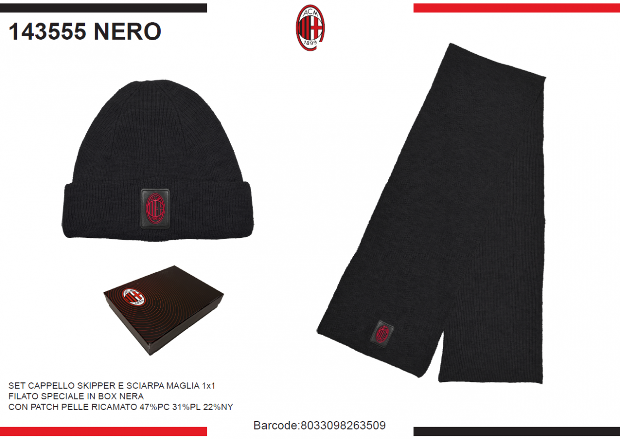 SET SCIARPA E CAPPELLO CON RICAMO IN BOX MILAN 143555 NERO 40351
