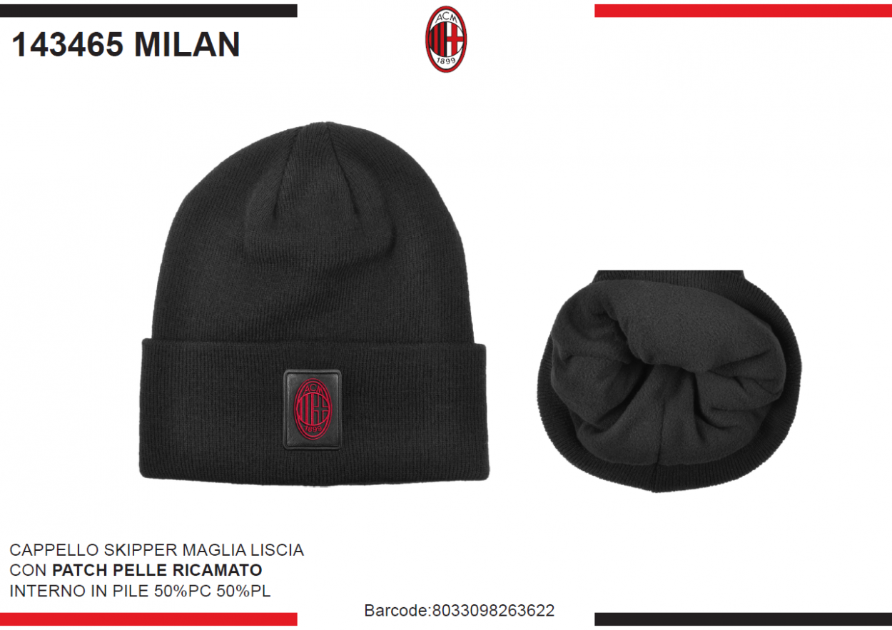 CAPPELLO SKIPPER PATCH PELLE RICAMATO INT.PILE MILAN 143465 MILAN 40351