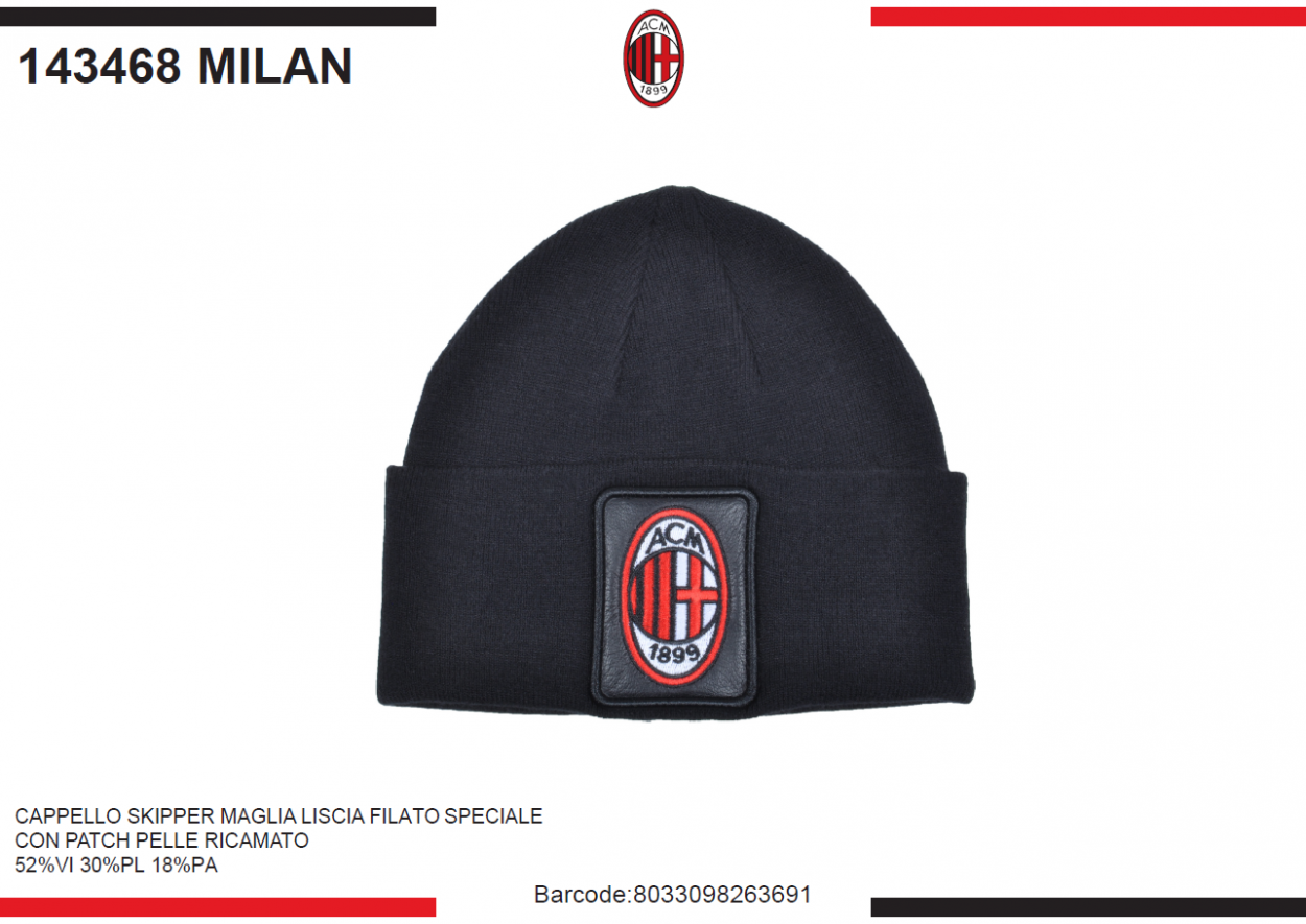 CAPPELLO SKIPPER MAGLIA LISCIA PATCH PELLE RICAMATO MILAN 143468 MILAN 40351