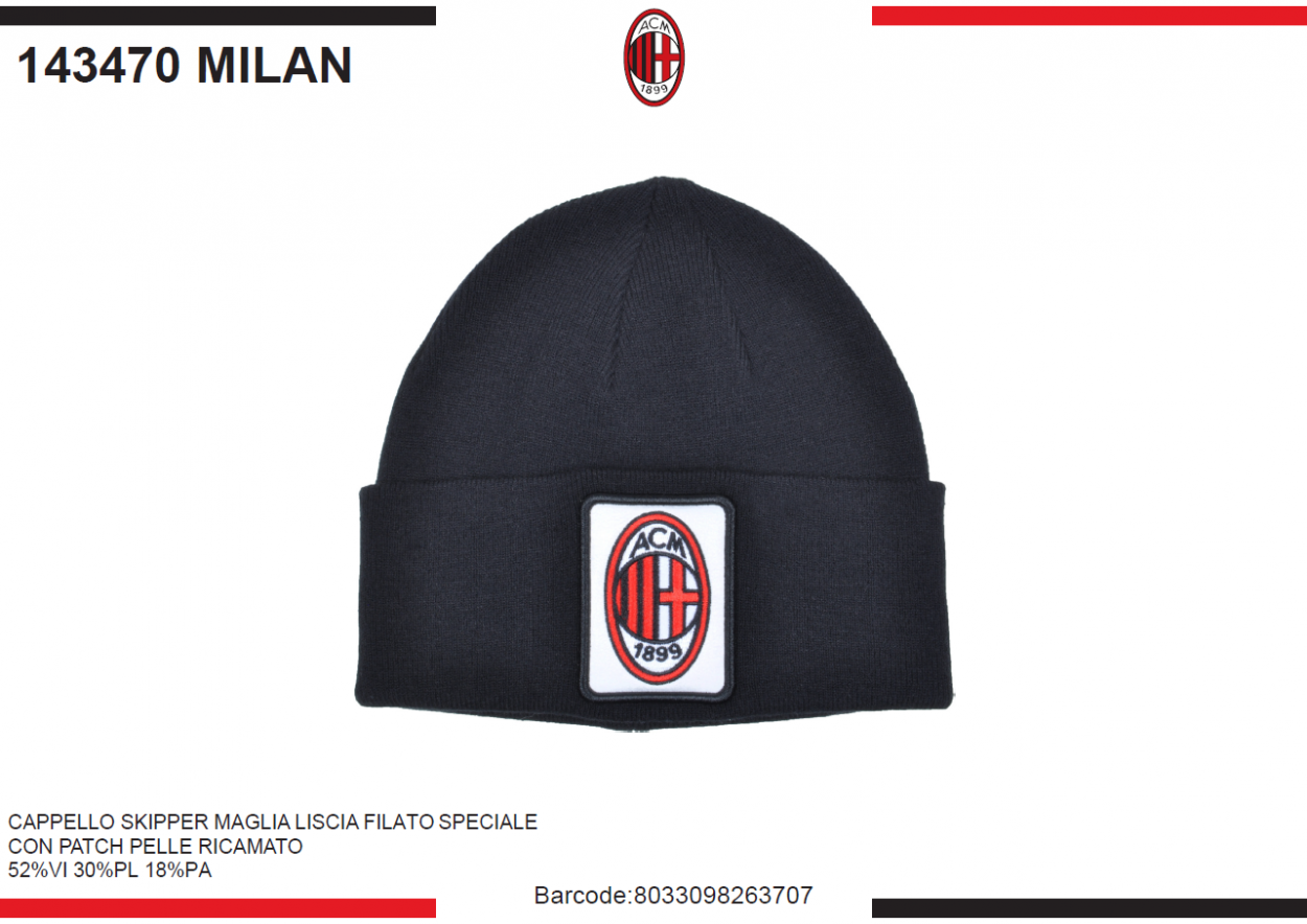 CAPPELLO SKIPPER MAGLIA LISCIA PATCH PELLE RICAMATO MILAN 143470 MILAN 40351