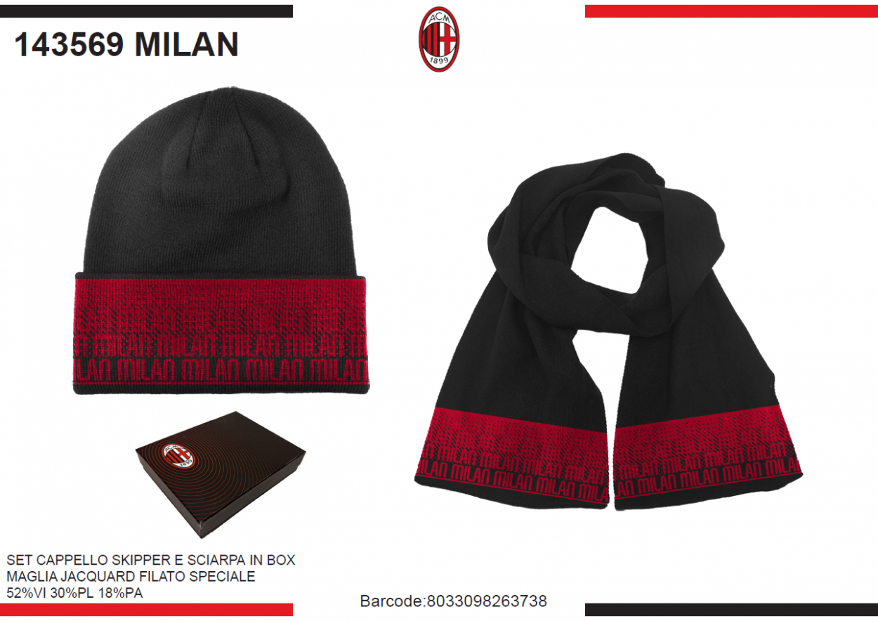 SET SCIARPA E CAPPELLO SKIPPER JACQUARD LOGATO MILAN 143569 MILAN 40351