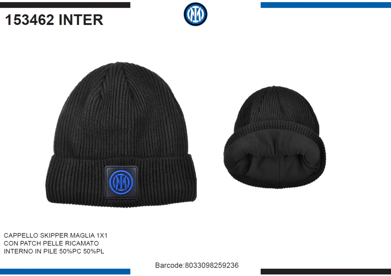 CAPPELLO SKIPPER MAGLIA 1X1 PATCH PELLE RICAMO INT.PILE INTER 153462 INTER 40351