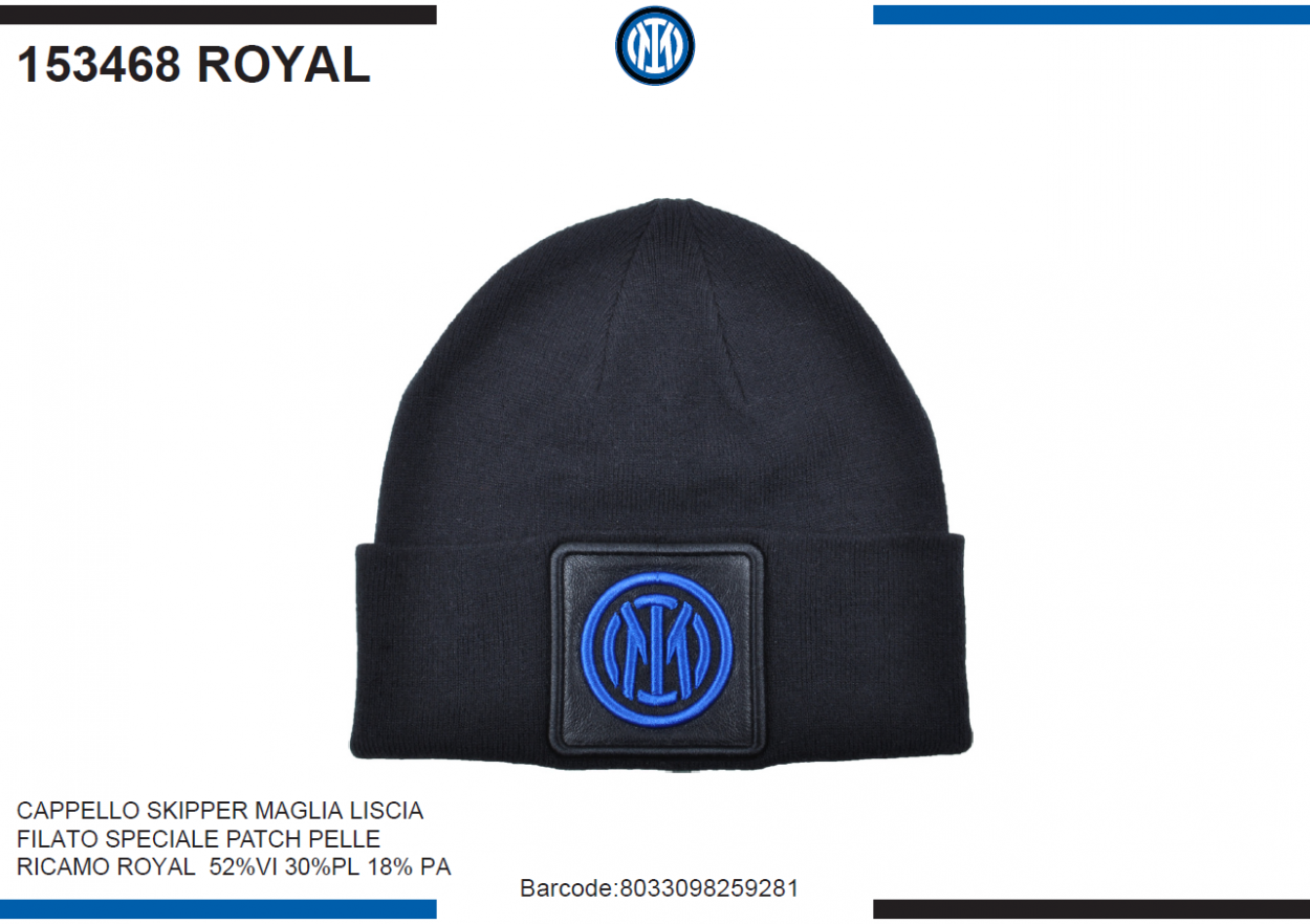 CAPPELLO SKIPPER MAGLIA LISCIA APTCH PELLE RICAMO INTER 153468 ROYAL 40351